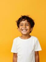 Happy Mexican kid in casual clothing against a neutral background AI Generative photo