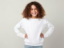 Happy Mexican kid in casual clothing against a neutral background AI Generative photo