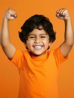 Happy Mexican kid in casual clothing against a neutral background AI Generative photo