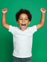 Happy Mexican kid in casual clothing against a neutral background AI Generative photo