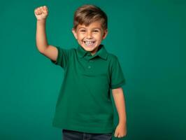 Happy Mexican kid in casual clothing against a neutral background AI Generative photo