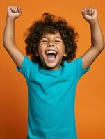 Happy Mexican kid in casual clothing against a neutral background AI Generative photo