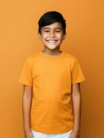 Happy Mexican kid in casual clothing against a neutral background AI Generative photo