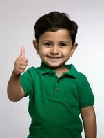 Happy Mexican kid in casual clothing against a neutral background AI Generative photo