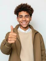 Happy Mexican kid in casual clothing against a neutral background AI Generative photo