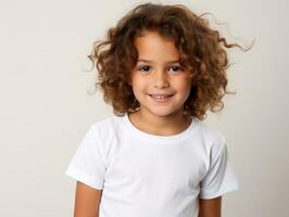 Happy Mexican kid in casual clothing against a neutral background AI Generative photo