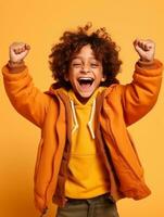 Happy Mexican kid in casual clothing against a neutral background AI Generative photo