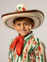 Happy Mexican kid in casual clothing against a neutral background AI Generative photo