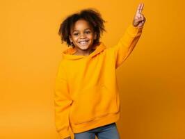 Happy Mexican kid in casual clothing against a neutral background AI Generative photo