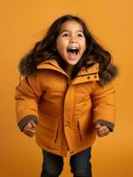 Happy Mexican kid in casual clothing against a neutral background AI Generative photo