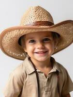 Happy Mexican kid in casual clothing against a neutral background AI Generative photo