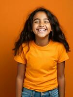 Happy Mexican kid in casual clothing against a neutral background AI Generative photo