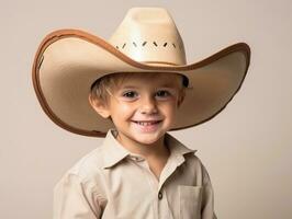 Happy Mexican kid in casual clothing against a neutral background AI Generative photo