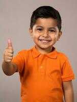 Happy Mexican kid in casual clothing against a neutral background AI Generative photo