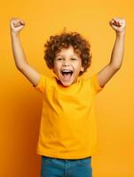 Happy Mexican kid in casual clothing against a neutral background AI Generative photo