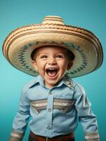 Happy Mexican kid in casual clothing against a neutral background AI Generative photo