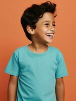 Happy Mexican kid in casual clothing against a neutral background AI Generative photo