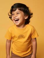 Happy Mexican kid in casual clothing against a neutral background AI Generative photo