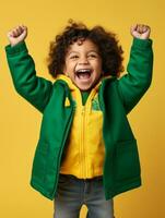 Happy Mexican kid in casual clothing against a neutral background AI Generative photo