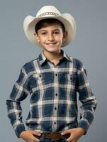 Happy Mexican kid in casual clothing against a neutral background AI Generative photo