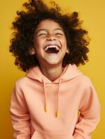 Happy Mexican kid in casual clothing against a neutral background AI Generative photo