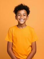 Happy Mexican kid in casual clothing against a neutral background AI Generative photo