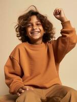 Happy Mexican kid in casual clothing against a neutral background AI Generative photo