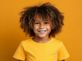 Happy Mexican kid in casual clothing against a neutral background AI Generative photo