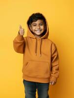 Happy Mexican kid in casual clothing against a neutral background AI Generative photo