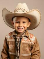 Happy Mexican kid in casual clothing against a neutral background AI Generative photo