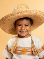 Happy Mexican kid in casual clothing against a neutral background AI Generative photo