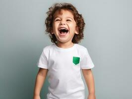 Happy Mexican kid in casual clothing against a neutral background AI Generative photo