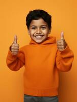 Happy Mexican kid in casual clothing against a neutral background AI Generative photo