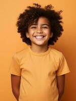 Happy Mexican kid in casual clothing against a neutral background AI Generative photo