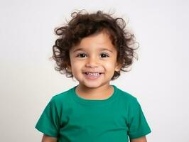 Happy Mexican kid in casual clothing against a neutral background AI Generative photo