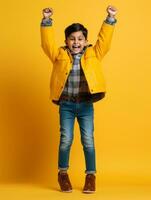 Happy Mexican kid in casual clothing against a neutral background AI Generative photo