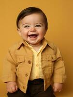 Happy Mexican kid in casual clothing against a neutral background AI Generative photo