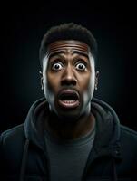 Young man with African features who appears to be shoched AI Generative photo