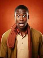 Young man with African features who appears to be shoched AI Generative photo