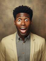 Young man with African features who appears to be shoched AI Generative photo