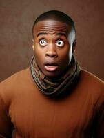 Young man with African features who appears to be shoched AI Generative photo