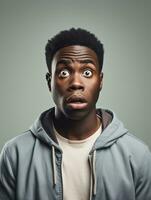 Young man with African features who appears to be shoched AI Generative photo