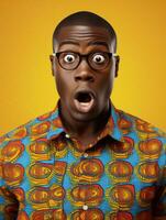 Young man with African features who appears to be shoched AI Generative photo