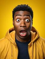 Young man with African features who appears to be shoched AI Generative photo