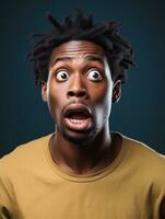 Young man with African features who appears to be shoched AI Generative photo