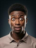 Young man with African features who appears to be shoched AI Generative photo