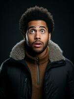 Young man with African features who appears to be shoched AI Generative photo