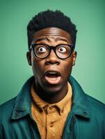 Young man with African features who appears to be shoched AI Generative photo