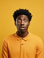 Young man with African features who appears to be shoched AI Generative photo
