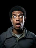 Young man with African features who appears to be shoched AI Generative photo
